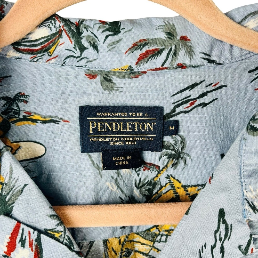 Pendleton Aloha Hawaiian Shirt Mens Large Loose Fit Surfing Palm Trees Blue - Picture 2 of 6